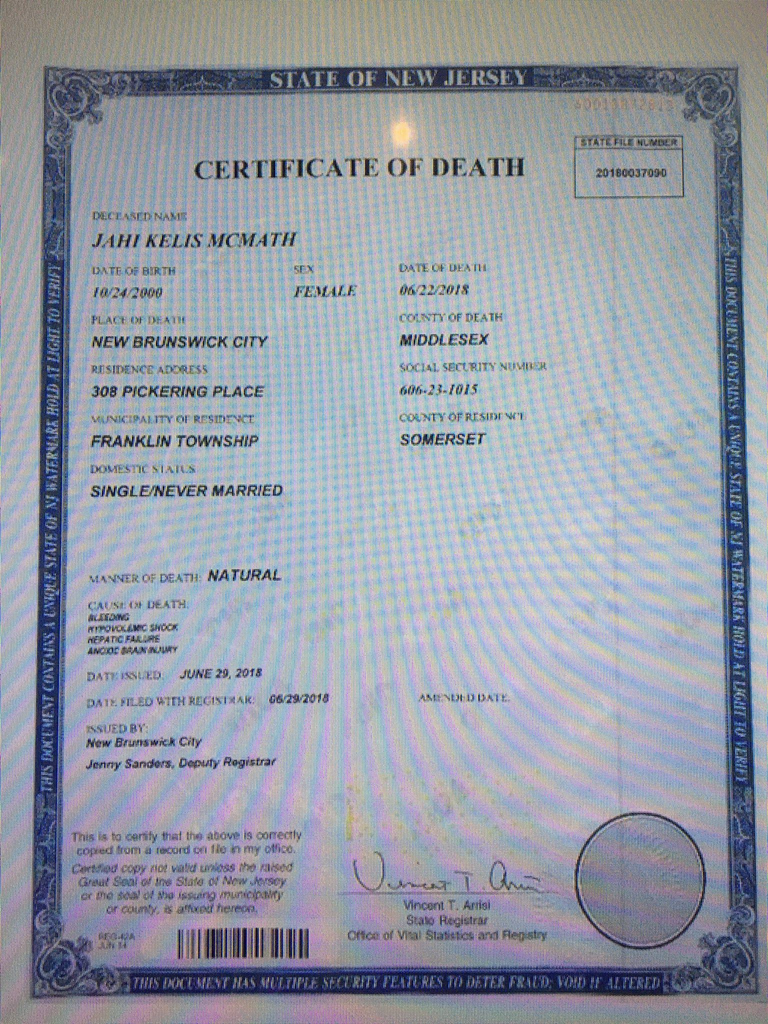 Fake Death Certificate